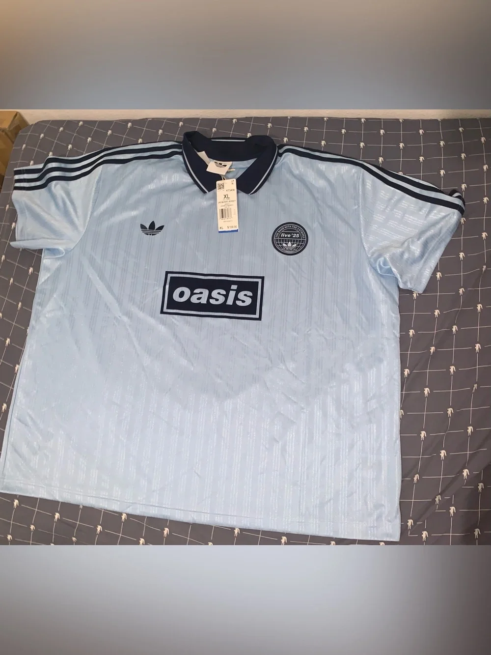 Adidas x Oasis Tour Jacquard Jersey Shirt Light Blue Live 25 Size: X-Large